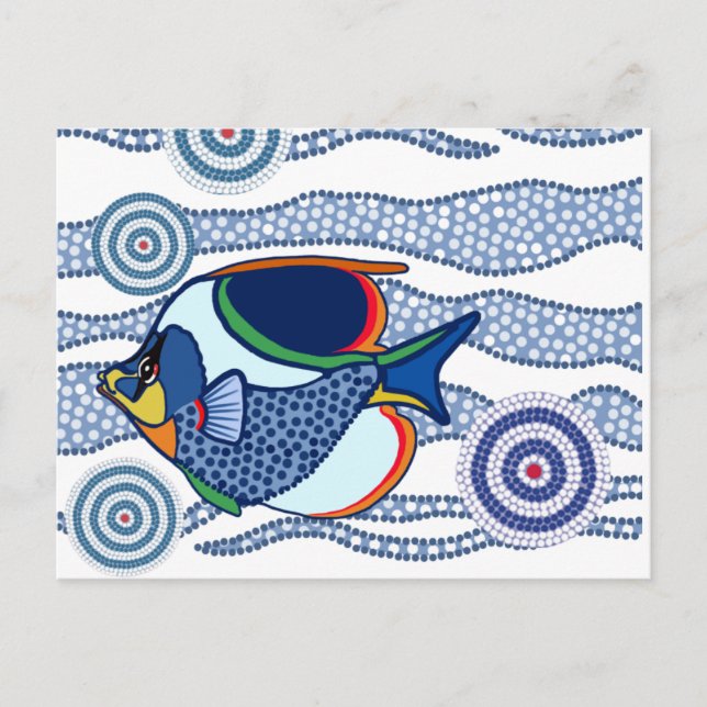Postal Arte aborigen Fish-01 del punto (Anverso)
