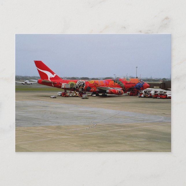 Postal Arte aborigen, Quantas 747, Kingsford Smith Airpo (Anverso)