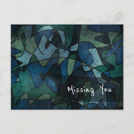 Postal Arte abstracto azul, verde y turquesa "Te extraño"