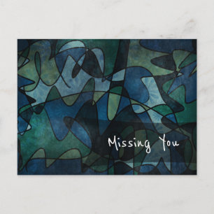 Postal Arte abstracto azul, verde y turquesa "Te extraño"