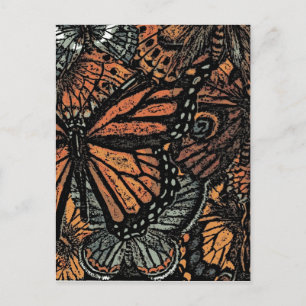 Postal arte abstracto de fantasía de mariposa naranja
