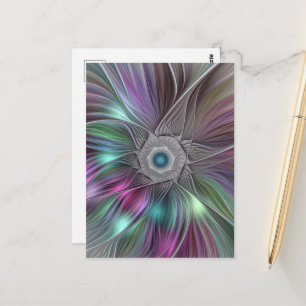 Postal Arte abstracto de fractal floral grande y colorido