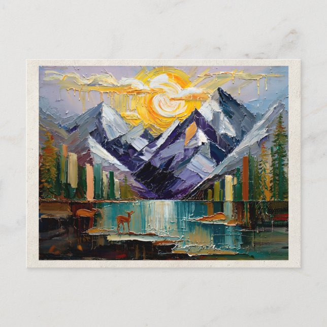 Postal Arte abstracto de montañas con remix de IA (Anverso)