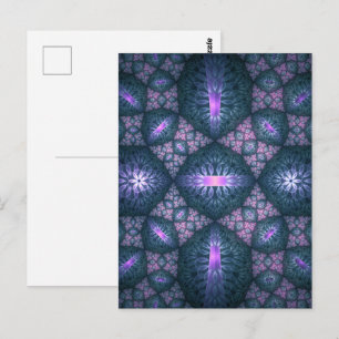Postal Arte abstracto de patrón fractal 3D azul púrpura r