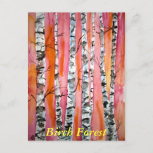 Postal arte abstracto del paisaje de los árboles de abedu