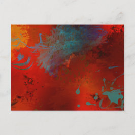 Postal Arte abstracto digital rojo, acuático y dorado