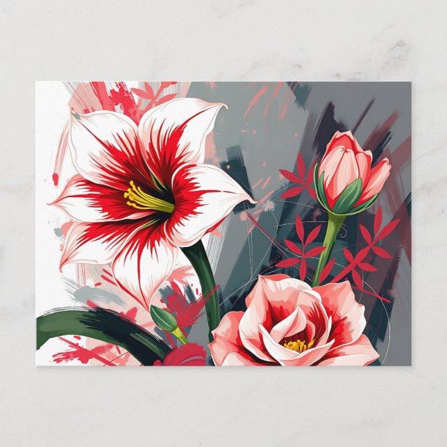 Postal Arte abstracto expresivo de Amaryllis y Camellia (Anverso)