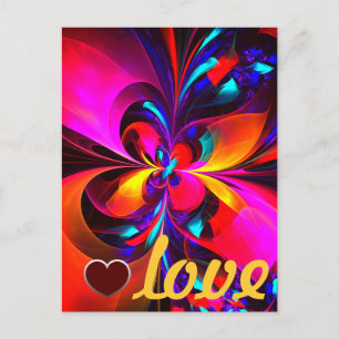 Postal Arte abstracto floral moderno patrón rojo azul #07
