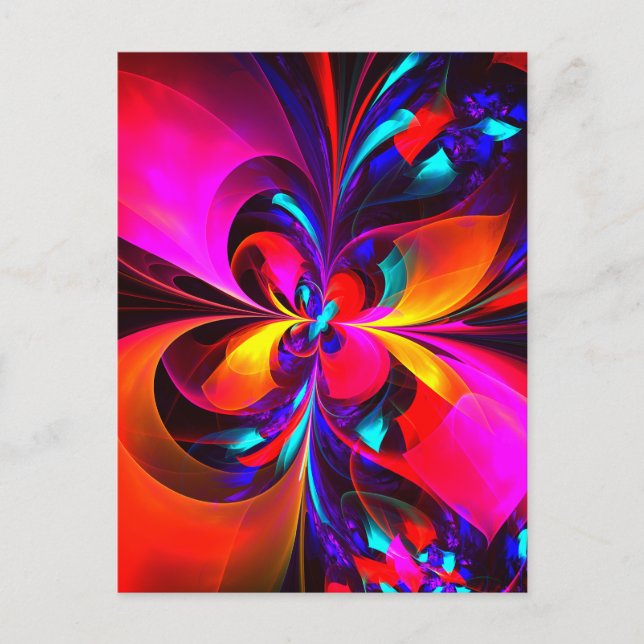 Postal Arte abstracto floral moderno patrón rojo azul #07 (Anverso)