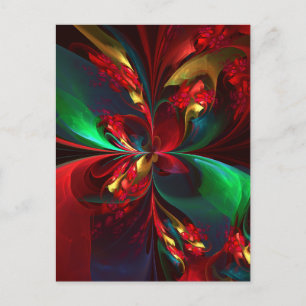 Postal Arte abstracto floral moderno patrón rojo verde #1