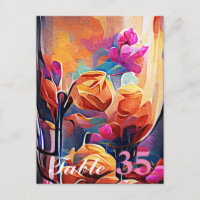 Arte abstracto floral naranja rojo azul flores