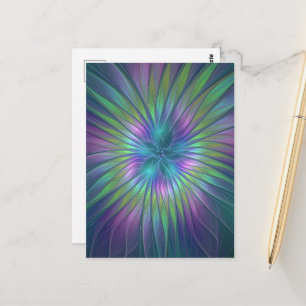 Postal Arte abstracto fractal de flor de fantasía brillan