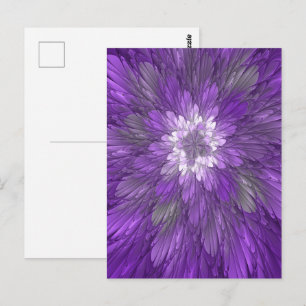 Postal Arte abstracto fractal de flor púrpura psicodélico