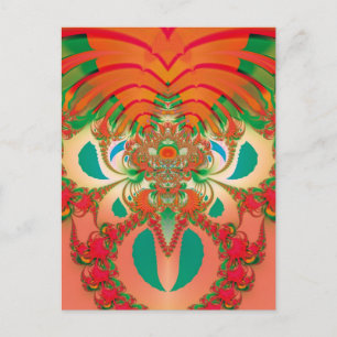 Postal Arte abstracto fractal del búho rojo