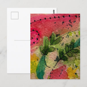 Postal Arte abstracto impresionista con acuarela y tinta