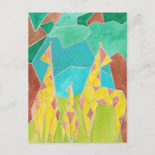 Postal Arte abstracto original de la familia de jirafas