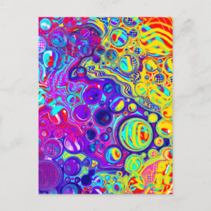 Postal Arte abstracto rojo, morado, azul, amarillo verde