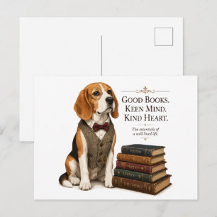 Postal Arte académico vintage de Beagle bibliotecario