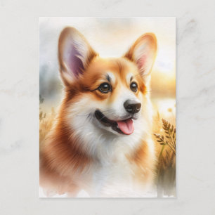 Postal Arte Acuarela de Corgi al Aire Libre