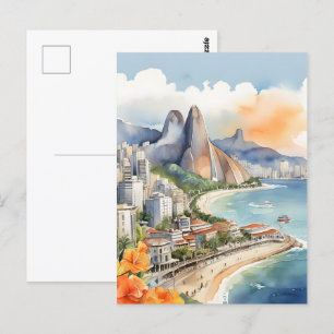 Postal Arte acuarela de Río de Janeiro