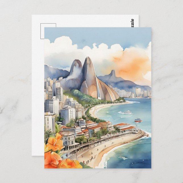 Postal Arte acuarela de Río de Janeiro (Anverso / Reverso)