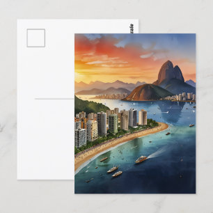 Postal Arte acuarela de Río de Janeiro