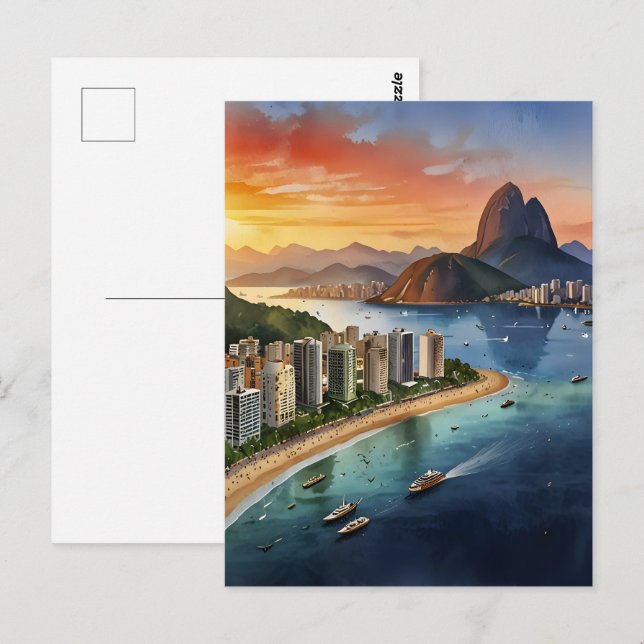 Postal Arte acuarela de Río de Janeiro (Anverso / Reverso)