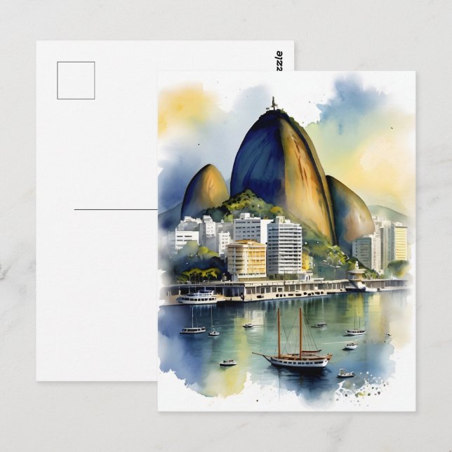Postal Arte acuarela de Río de Janeiro (Anverso / Reverso)