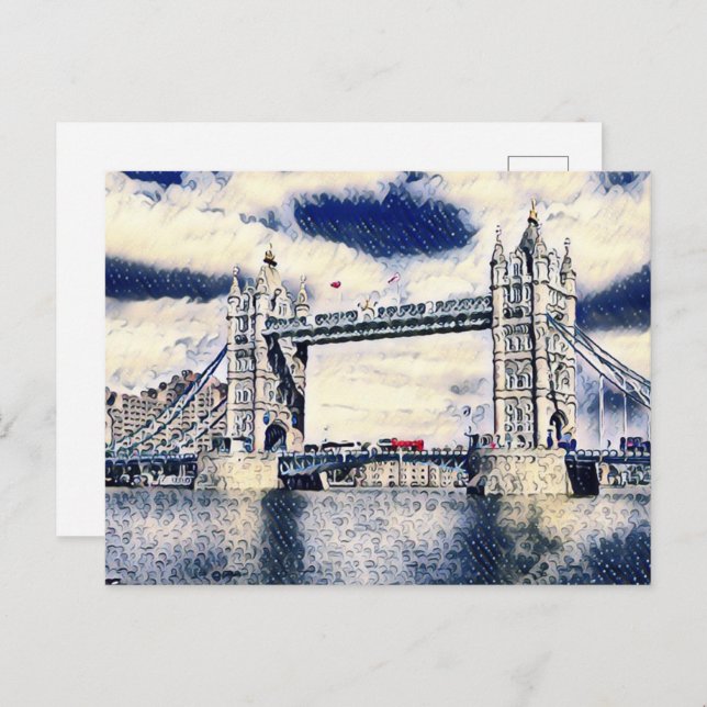 Postal Arte acuarela de vacaciones de Londres (Anverso / Reverso)