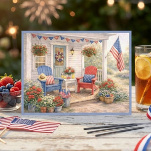 Postal Arte Acuarela Floral de Pórtico de Verano del Cuat