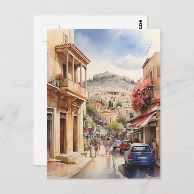 Postal Arte acuático de Atenas Grecia (Anverso / Reverso)