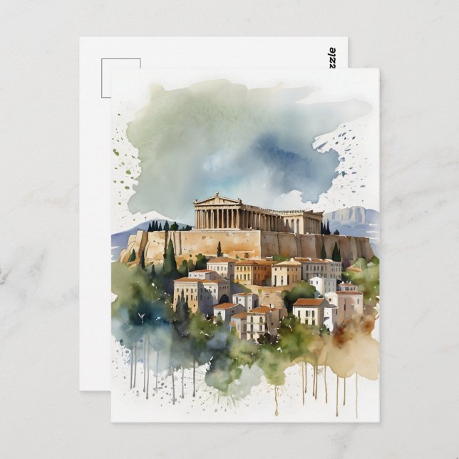 Postal Arte acuático de Atenas Grecia (Anverso / Reverso)