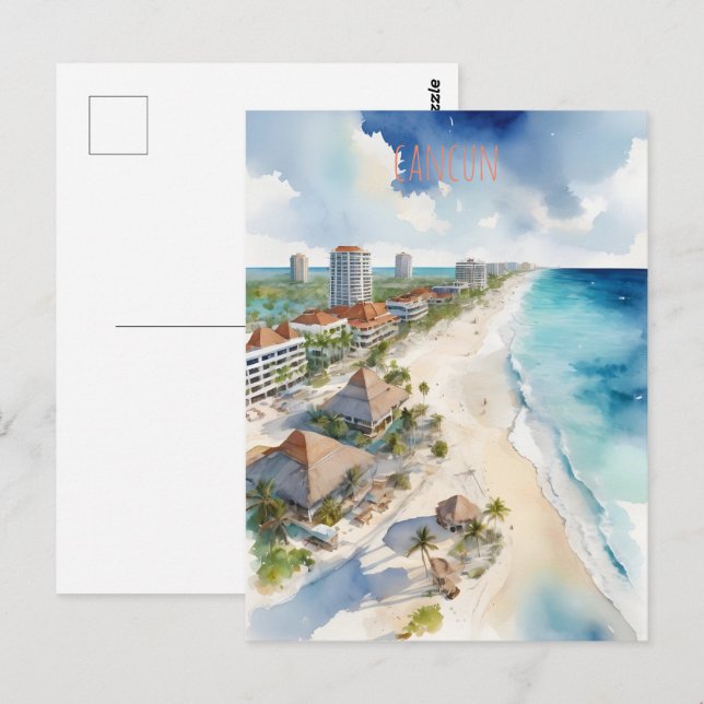 Postal Arte acuático de Cancún (Anverso / Reverso)