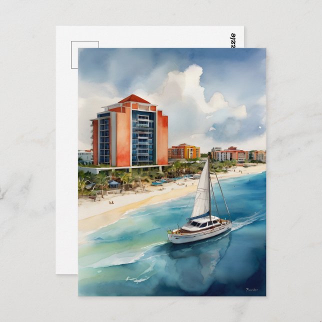 Postal Arte acuático de Cancún (Anverso / Reverso)