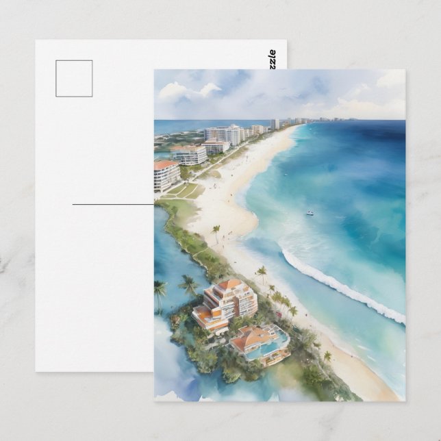 Postal Arte acuático de Cancún (Anverso / Reverso)