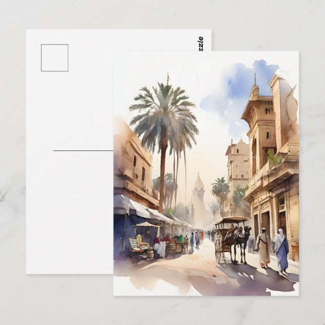 Postal Arte acuático de El Cairo (Anverso / Reverso)