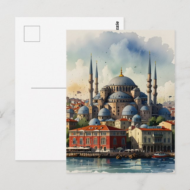 Postal Arte acuático de Estambul (Anverso / Reverso)