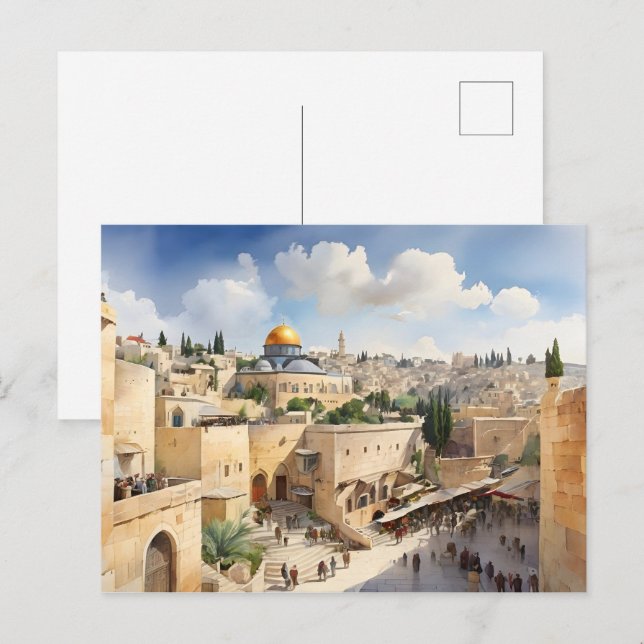 Postal Arte acuático de Jerusalén (Anverso / Reverso)