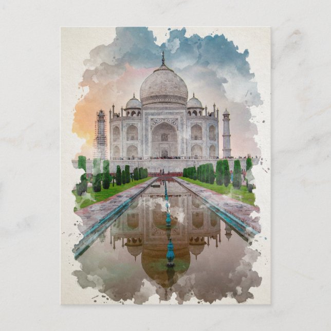 Postal Arte acuático de Taj Mahal India (Anverso)