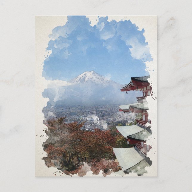 Postal Arte acuático del Monte Fuji Japón (Anverso)