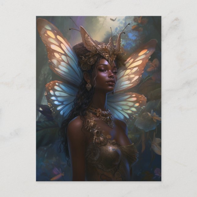 Postal Arte afroamericano de fantasía de hadas negras (Anverso)