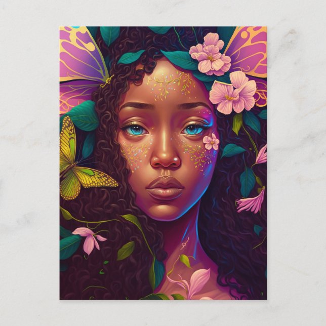 Postal Arte afroamericano de fantasía de hadas negras (Anverso)