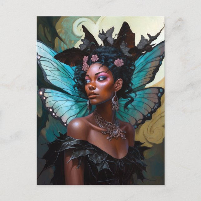 Postal Arte afroamericano de fantasía de hadas negras (Anverso)