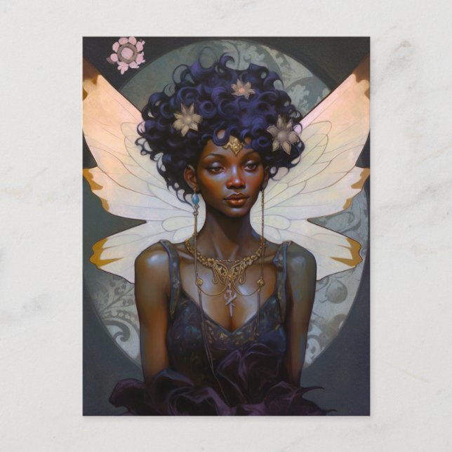 Postal Arte afroamericano de fantasía de hadas negras (Anverso)