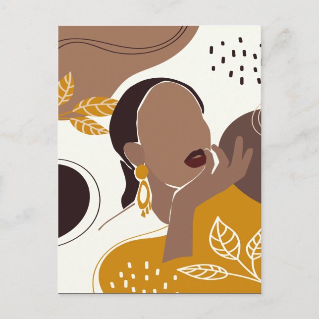 Postal Arte afroamericano, impresión de Chica foliar, muj (Anverso)