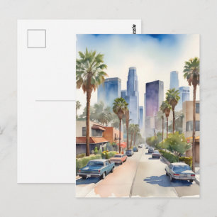 Postal arte al acuarela de Los Ángeles
