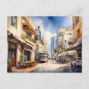 Postal arte al acuarela de Tel Aviv