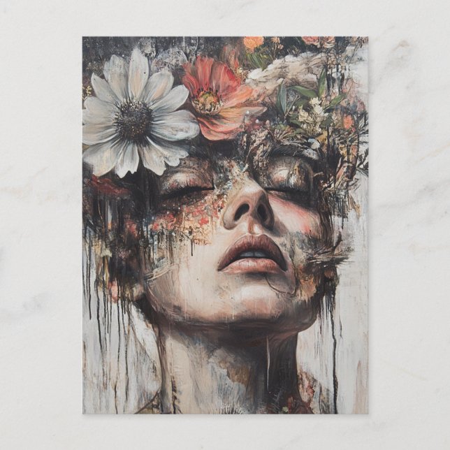 Postal Arte al azar, mi gato hizo flores en mi mente (Anverso)