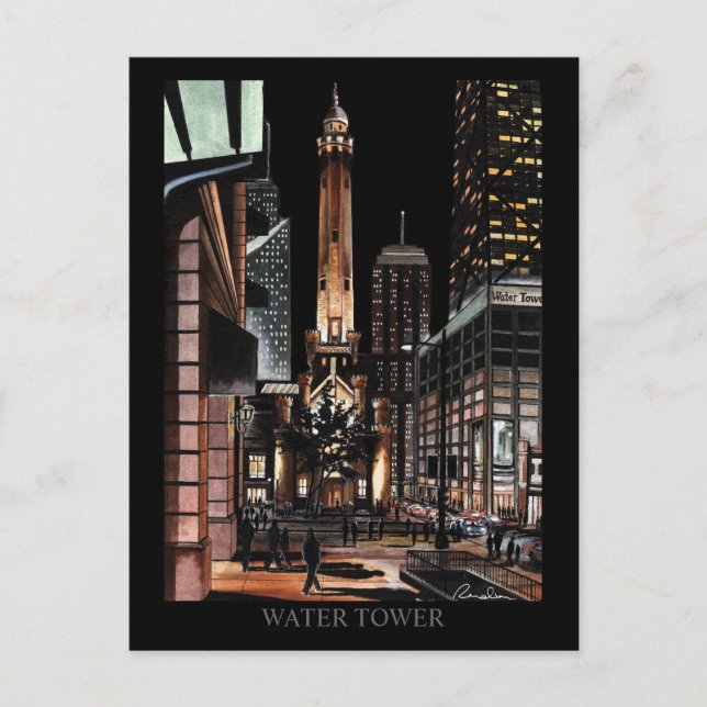Postal Arte aleatorio de la Torre de Agua de Chicago (Anverso)