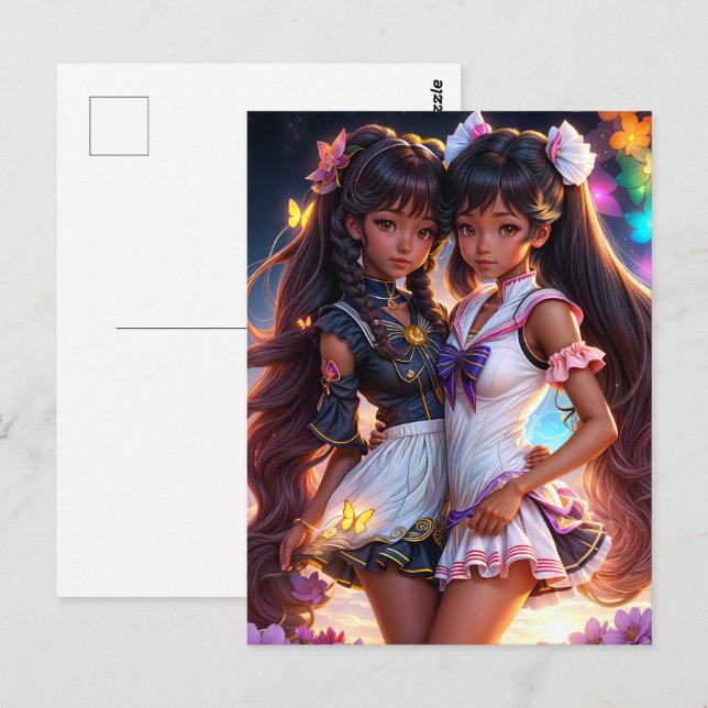 Postal Arte animado de Chicas de animadores negros (Anverso / Reverso)